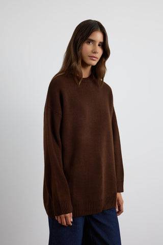 Basic Crew Neck Knit Sweater Brown
