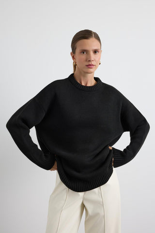 Basic Crew Neck Knit Sweater Black