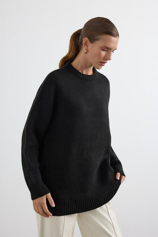 Basic Crew Neck Knit Sweater Black