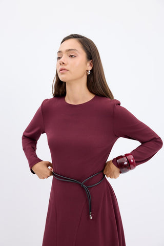 Crew Neck Panel Long Maxi Dress Burgundy