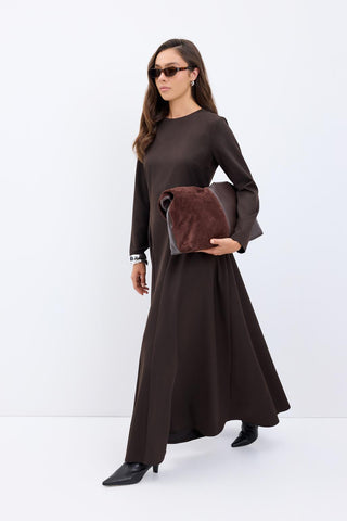 Crew Neck Panel Long Maxi Dress Brown