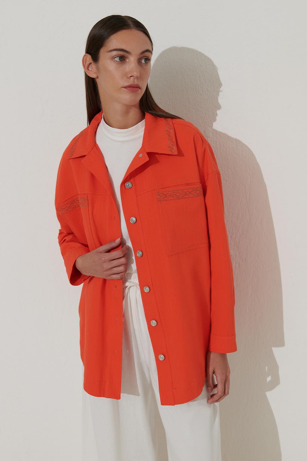 Bohemian Embroidery Linen Jacket Orange