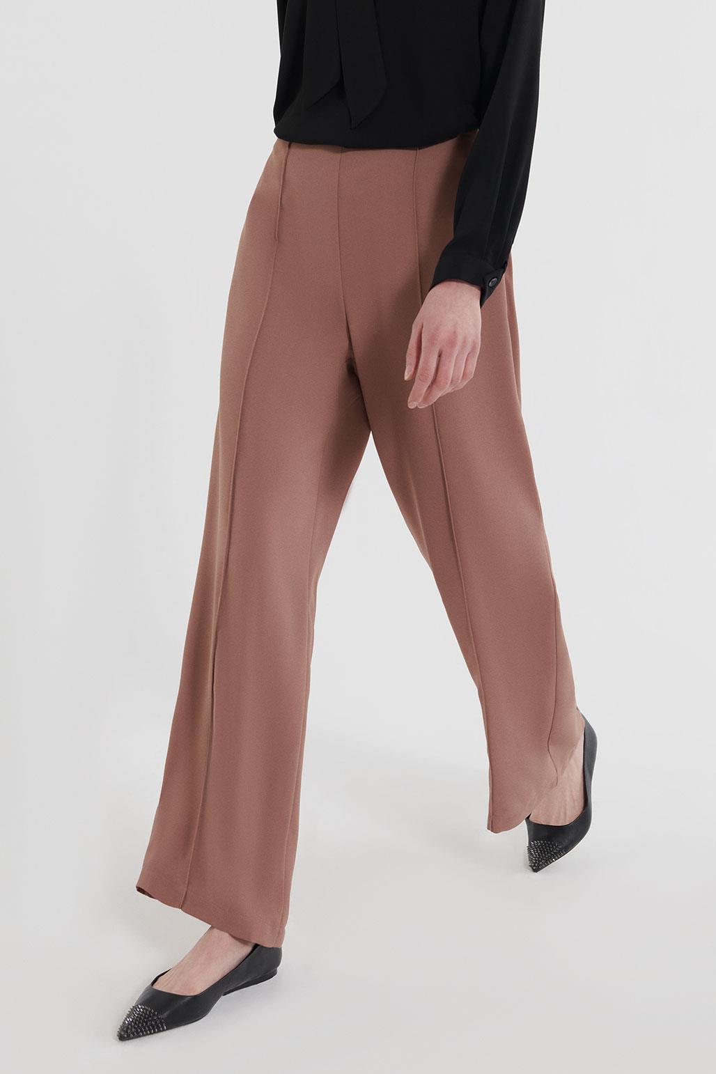 Loose Fit Crease-Leg Trousers Brown