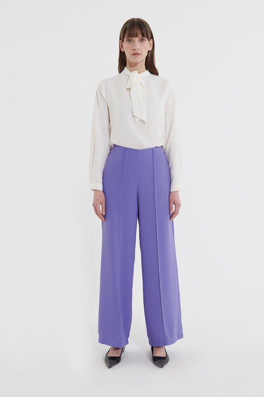 Loose Fit Crease-Leg Trousers Purple