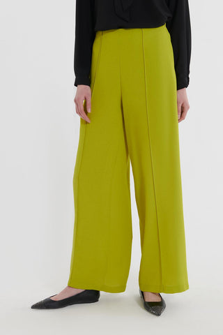 Loose Fit Crease-Leg Trousers Olive