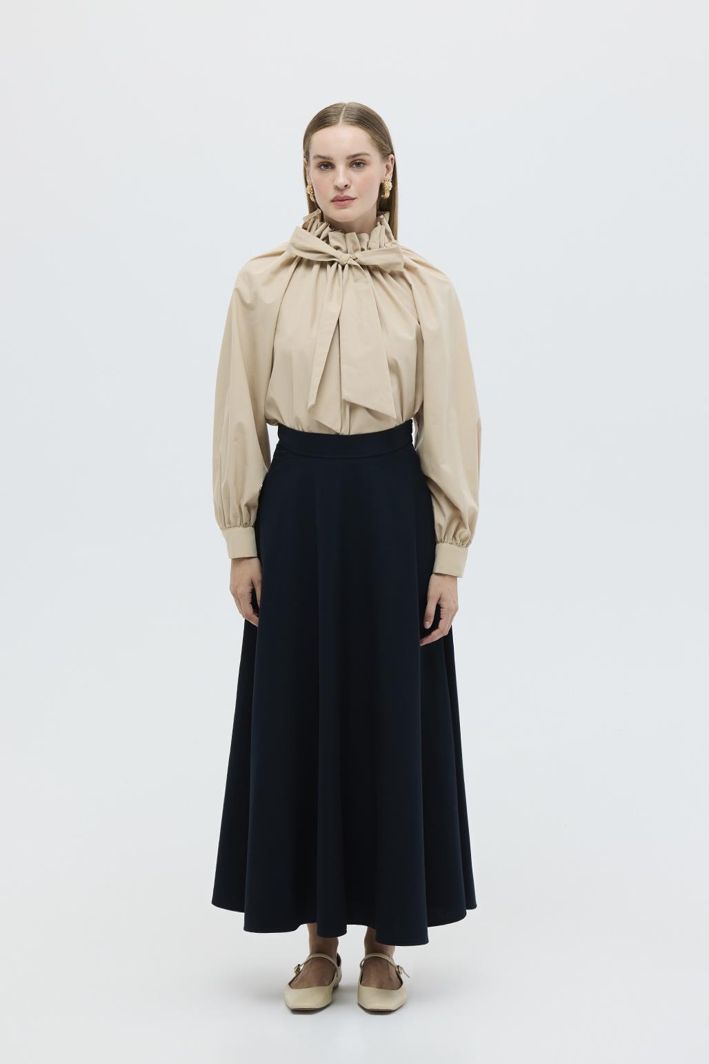 Bona Long Flared Skirt Navy Blue