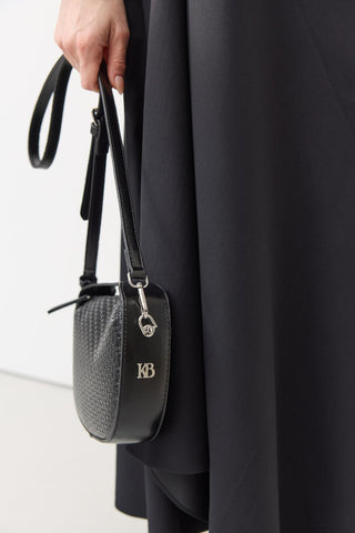 Braided Detail Leather Baguette Bag Black