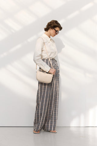 Braided Detail Leather Baguette Bag Ecru