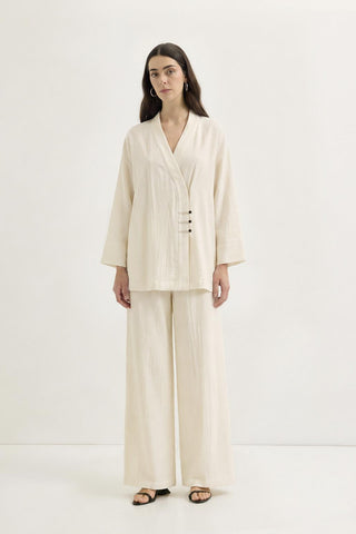 Kimono Trousers Set with Strap Detail Marshmallow
