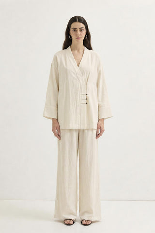 Kimono Trousers Set with Strap Detail Marshmallow