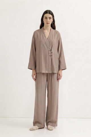 Kimono Trousers Set with Strap Detail Mink