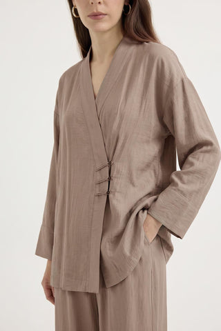 Kimono Trousers Set with Strap Detail Mink