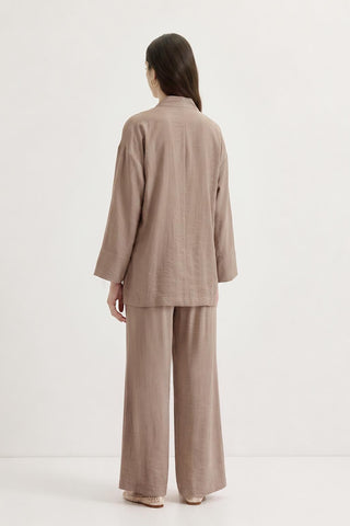 Kimono Trousers Set with Strap Detail Mink