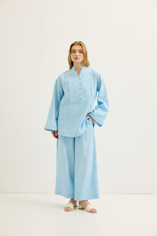 Belted Oversized Tunic Pants Set Light Blue