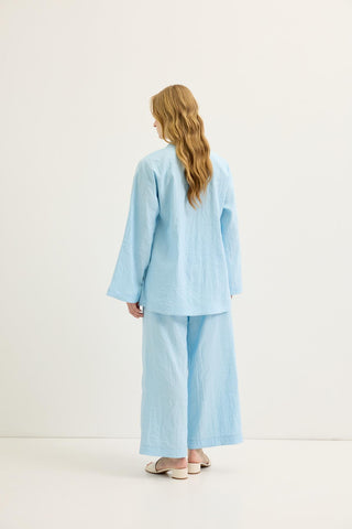 Belted Oversized Tunic Pants Set Light Blue