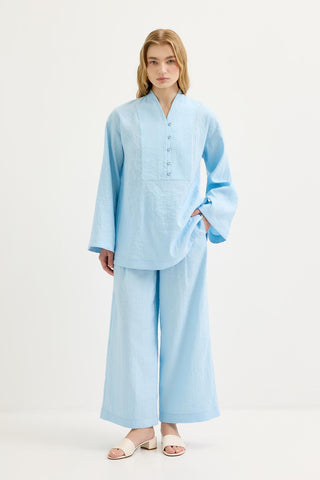 Belted Oversized Tunic Pants Set Light Blue