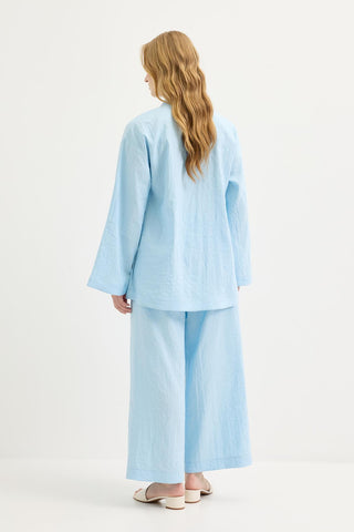 Belted Oversized Tunic Pants Set Light Blue