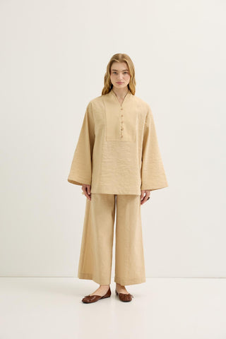 Belted Oversized Tunic Pants Set Camel