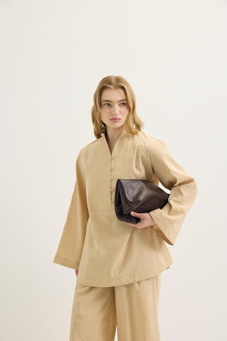 Belted Oversized Tunic Pants Set Camel