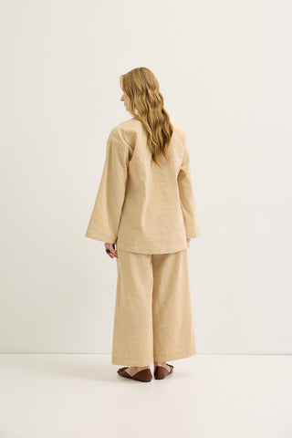 Belted Oversized Tunic Pants Set Camel