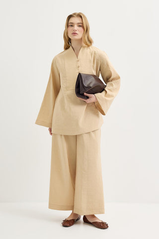 Belted Oversized Tunic Pants Set Camel