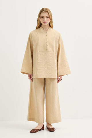 Belted Oversized Tunic Pants Set Camel