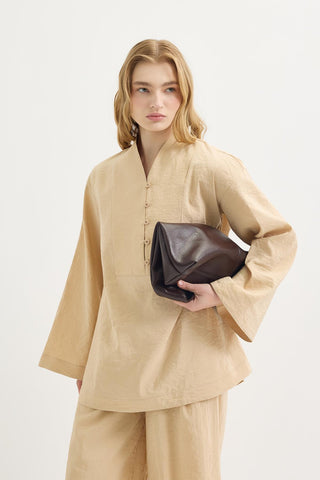 Belted Oversized Tunic Pants Set Camel
