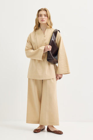 Belted Oversized Tunic Pants Set Camel