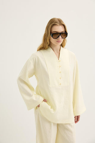 Button-Detail Oversized Tunic & Trousers Set Yellow
