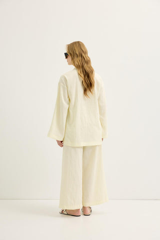 Button-Detail Oversized Tunic & Trousers Set Yellow