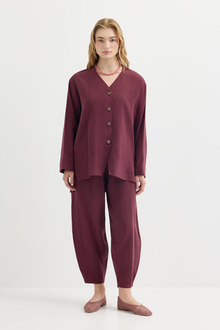 Buttoned Modal Tunic & Trousers Set Burgundy