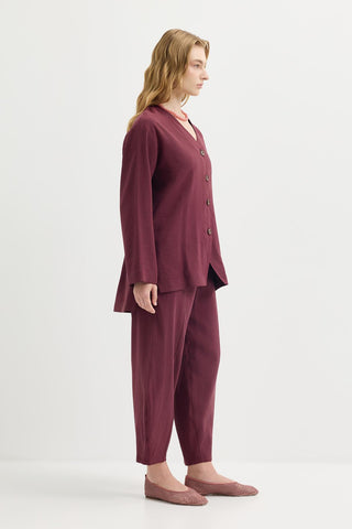 Buttoned Modal Tunic & Trousers Set Burgundy