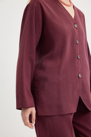 Buttoned Modal Tunic & Trousers Set Burgundy