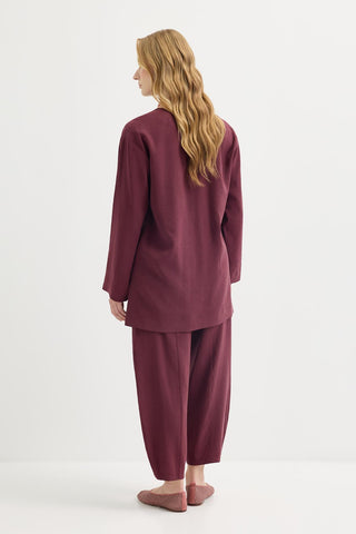 Buttoned Modal Tunic & Trousers Set Burgundy