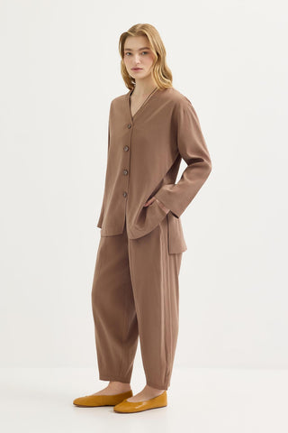Buttoned Modal Tunic & Trousers Set Earth Tone