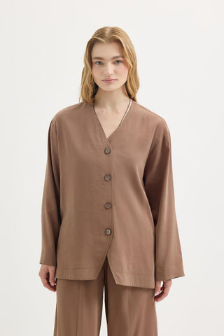 Buttoned Modal Tunic & Trousers Set Earth Tone