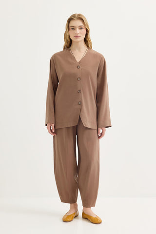 Buttoned Modal Tunic & Trousers Set Earth Tone