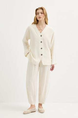 Buttoned Modal Tunic & Trousers Set Ecru