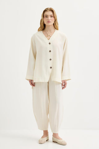 Buttoned Modal Tunic & Trousers Set Ecru