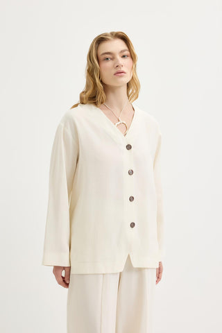Buttoned Modal Tunic & Trousers Set Ecru