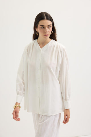 Gathered Detail Linen Shirt Ecru