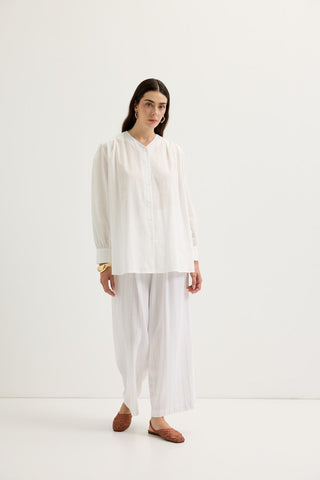 Gathered Detail Linen Shirt Ecru