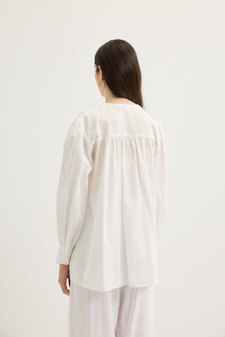 Gathered Detail Linen Shirt Ecru