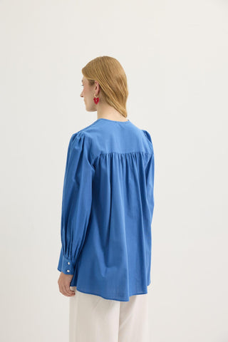 Gathered Detail Linen Shirt Indigo