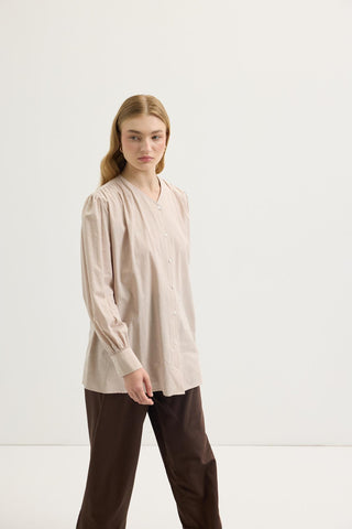 Gathered Detail Linen Shirt Sand Beige