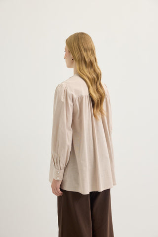 Gathered Detail Linen Shirt Sand Beige