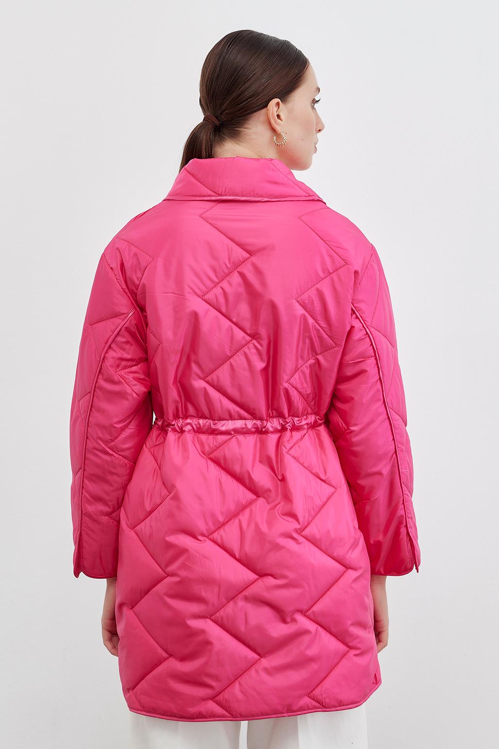 Shirred and Quilted Coat Fuchsia