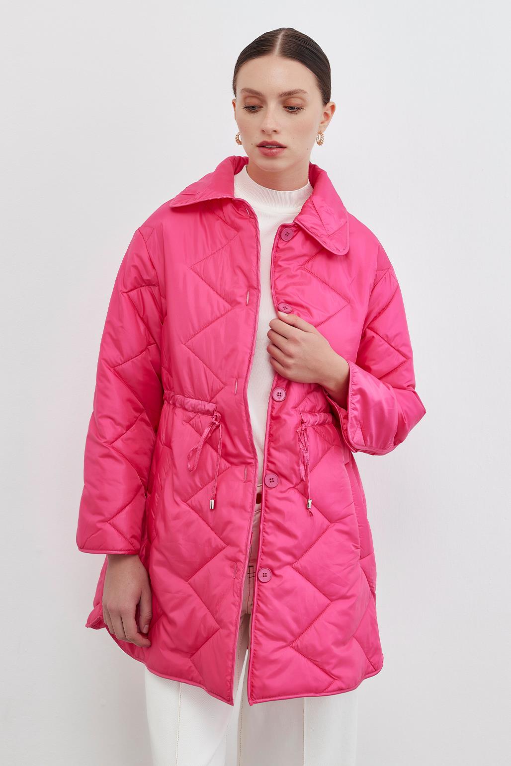 Shirred and Quilted Coat Fuchsia