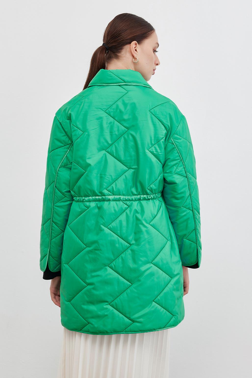 Shirred and Quilted Coat Green