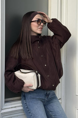 Canvas Bag with Leather Detail Dark Brown